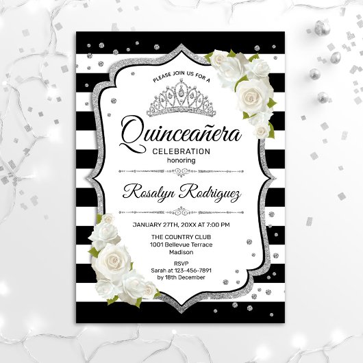 Quinceanera - White Black Silver Kaart