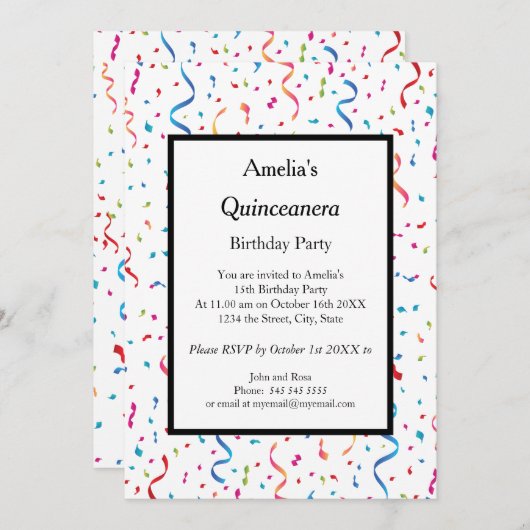 Quinceanera White confetti Kaart (Voorkant / Achterkant)