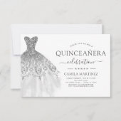 Quinceanera White en Silver Glitter Sparkle Kaart (Voorkant)