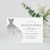 Quinceanera White en Silver Glitter Sparkle Kaart (Staand voorkant)