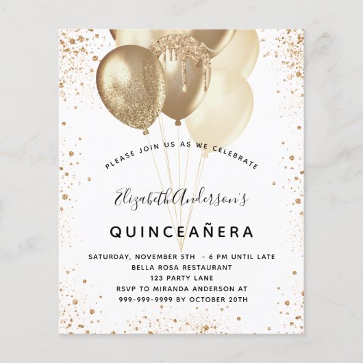 Quinceanera white glitter ballonnen budget flyer (Voorkant)