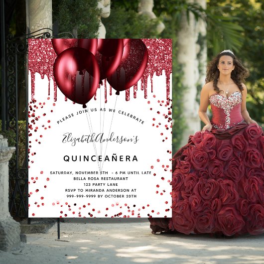 Quinceanera white glitter budget uitnodiging flyer