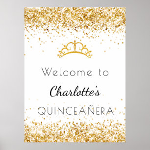 Quinceanera white glitter stof tiara welkom poster