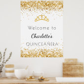 Quinceanera white glitter stof tiara welkom poster (Keuken)