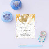 Quinceanera white gold ballonnen budget uitnodigin flyer (Enkel)