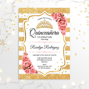 Quinceanera - White Gold Blush Pink Kaart