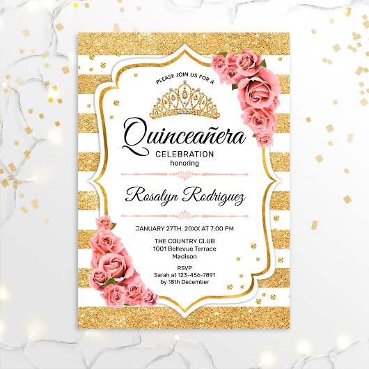 Quinceanera - White Gold Blush Pink Kaart