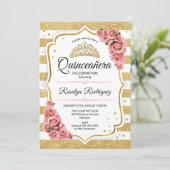 Quinceanera - White Gold Blush Pink Kaart (Staand voorkant)