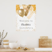 Quinceanera White gold glitter ballonnen welkom Poster (Keuken)