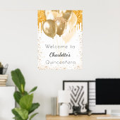Quinceanera White gold glitter ballonnen welkom Poster (Thuiskantoor)