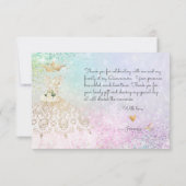 Quinceanera White Gold Glitter Gown Pastel Bedankkaart (Achterkant)