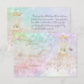 Quinceanera White Gold Glitter Gown Pastel Bedankkaart (Voorkant / Achterkant)