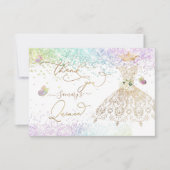 Quinceanera White Gold Glitter Gown Pastel Harteli Bedankkaart (Voorkant)