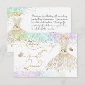 Quinceanera White Gold Glitter Gown Pastel Harteli Bedankkaart (Voorkant / Achterkant)