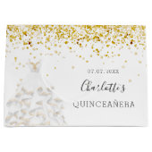 Quinceanera white gold glitter-stofjurk groot cadeauzakje (Voorkant)