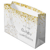 Quinceanera white gold glitter-stofjurk groot cadeauzakje (Achterkant Gekanteld)