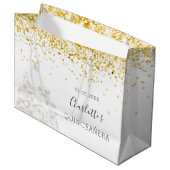 Quinceanera white gold glitter-stofjurk groot cadeauzakje (Voorkant Gekanteld)