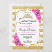 Quinceanera - White Gold Pastel Pink Kaart (Voorkant)