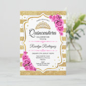 Quinceanera - White Gold Pastel Pink Kaart (Staand voorkant)