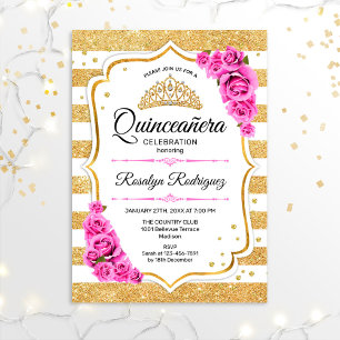 Quinceanera - White Gold Pastel Pink Kaart