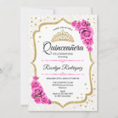 Quinceanera - White Gold Pink Roses Kaart (Voorkant)