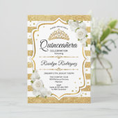Quinceanera - White Gold Stripes Kaart (Staand voorkant)