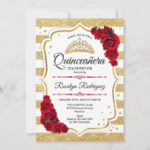Quinceanera - White Gold Stripes Red Kaart (Voorkant)