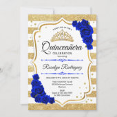 Quinceanera - White Gold Stripes Royal Blue Kaart (Voorkant)