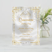 Quinceanera White Gold Tiara Diamond Hearts Kaart (Staand voorkant)