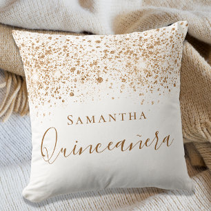 Quinceanera white gouglitter stof monogram  kussen