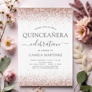 Quinceanera White Rose Gold Blush Pink Kaart