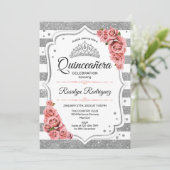 Quinceanera - White Silver Blush Pink Kaart (Staand voorkant)