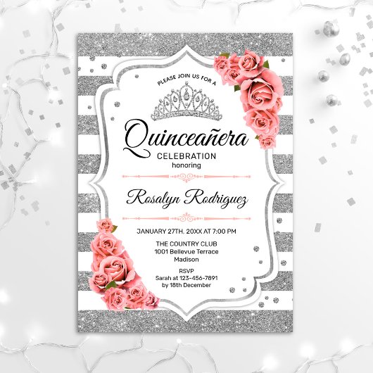 Quinceanera - White Silver Blush Pink Kaart