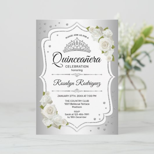Quinceanera - White Silver Kaart (Staand voorkant)