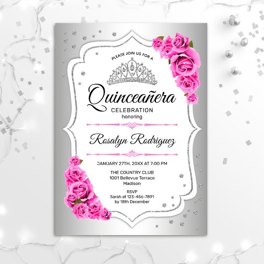Quinceanera - White Silver Pink Kaart