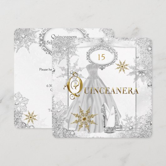 Quinceanera White Silver Snowflakes Tiara Kaart (Voorkant / Achterkant)