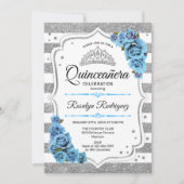 Quinceanera - White Silver Stripes Blue Kaart (Voorkant)
