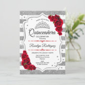 Quinceanera - White Silver Stripes Red Kaart (Staand voorkant)