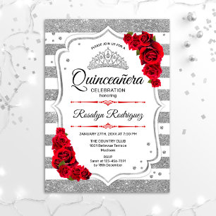 Quinceanera - White Silver Stripes Red Kaart