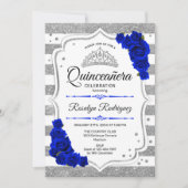 Quinceanera - White Silver Stripes Royal Blue Kaart (Voorkant)
