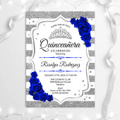 Quinceanera - White Silver Stripes Royal Blue Kaart