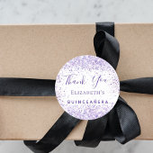 Quinceanera white violet glitter name bedankt ronde sticker