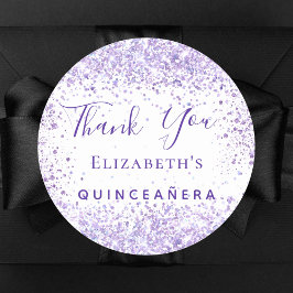 Quinceanera white violet glitter name bedankt ronde sticker