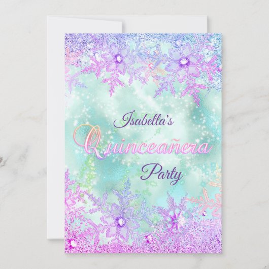 Quinceanera Winter Blauwgroen Blauw Paars Roze Kaart (Voorkant)