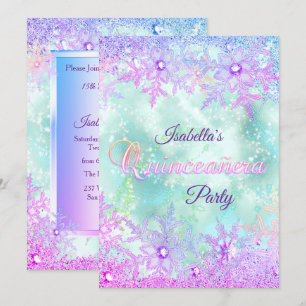 Quinceanera Winter Turkoois Blauw Paars Roze Kaart