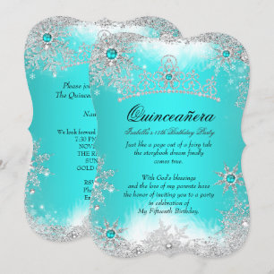 Quinceanera Winter Wonderland Aqua Witte Sneeuw Kaart