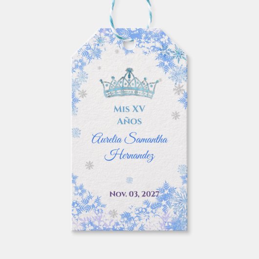 Quinceañera Winter Wonderland Herinnering Cadeaulabel (Voorkant)