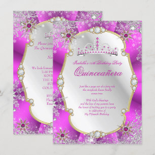 Quinceanera Winter Wonderland Hot Pink Gold Silver Kaart