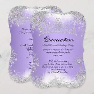 Quinceanera Winter Wonderland Lila Paars Sneeuw Kaart
