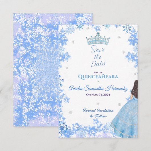 Quinceañera Winter Wonderland Save the Date Kaart (Voorkant / Achterkant)